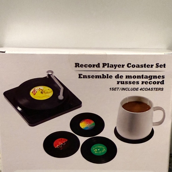 Record Player Coaster Set with Colorful Design, New - Picture 9 of 9